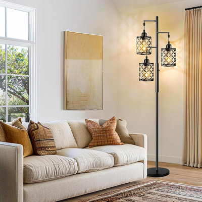 Lampe sur pied à intensité variable de 68 po avec cage en métal élégante, lampe sur pied industrielle moderne pour le salon, la chambre à coucher, le bureau et le bureau (comprend des ampoules DEL 2000LM)