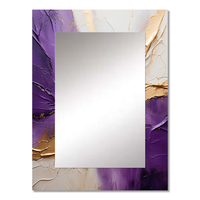 Gold And Purple Lunar Vector - Abstract Spirals Decorative Wall Mirror, Beige Mirror, Printed Metal Art, 32" x 24"