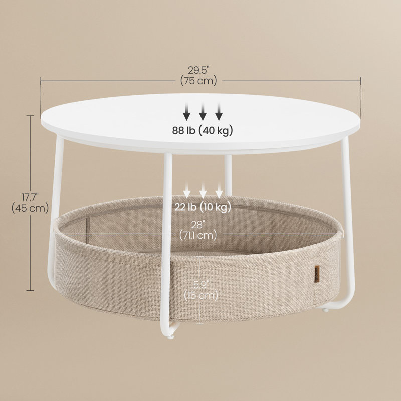 Table ronde avec panier en tissu, Blanc / Brun
