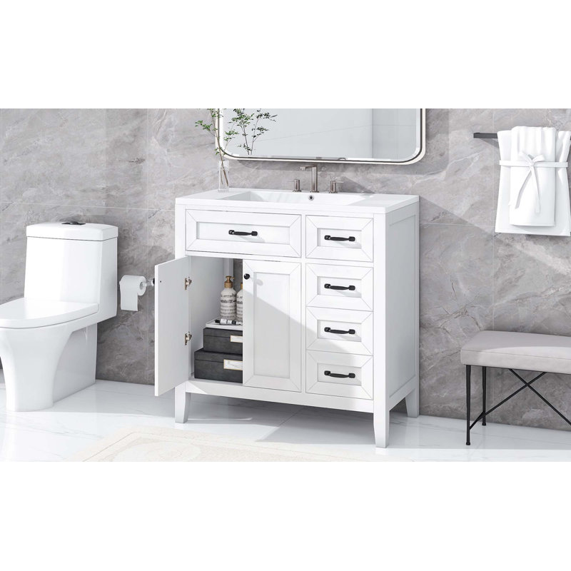 Armoire de salle de bain avec tiroirs 36 po Berinda, Blanc