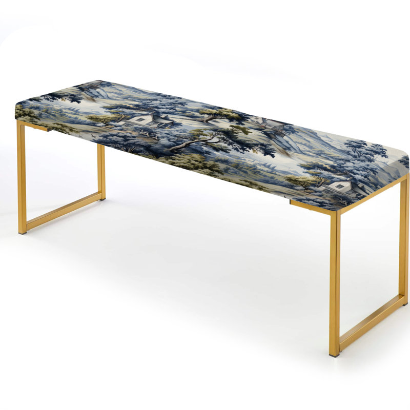 Rustic Farmhouse Wilderness Blooms - Vintage Upholstered Gold Bench