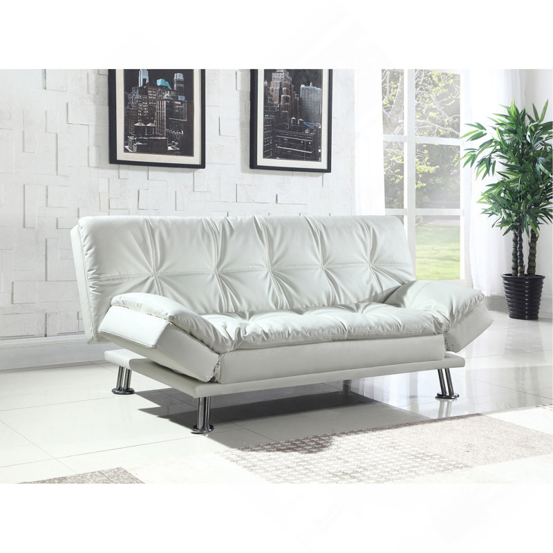 White Upholstered Tufted Convertible Sofa Bed
