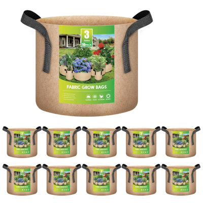 Paquet de 10 sacs de culture pour l'iPower, ensemble de 10 sacs de culture en tissu d'aération non tissé épais de 300 g, pots de plantes robustes avec poignées pour plantes, légumes, fleurs, brun clair