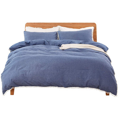ensemble de housse de couette réversible en coton housse de couette_pompom