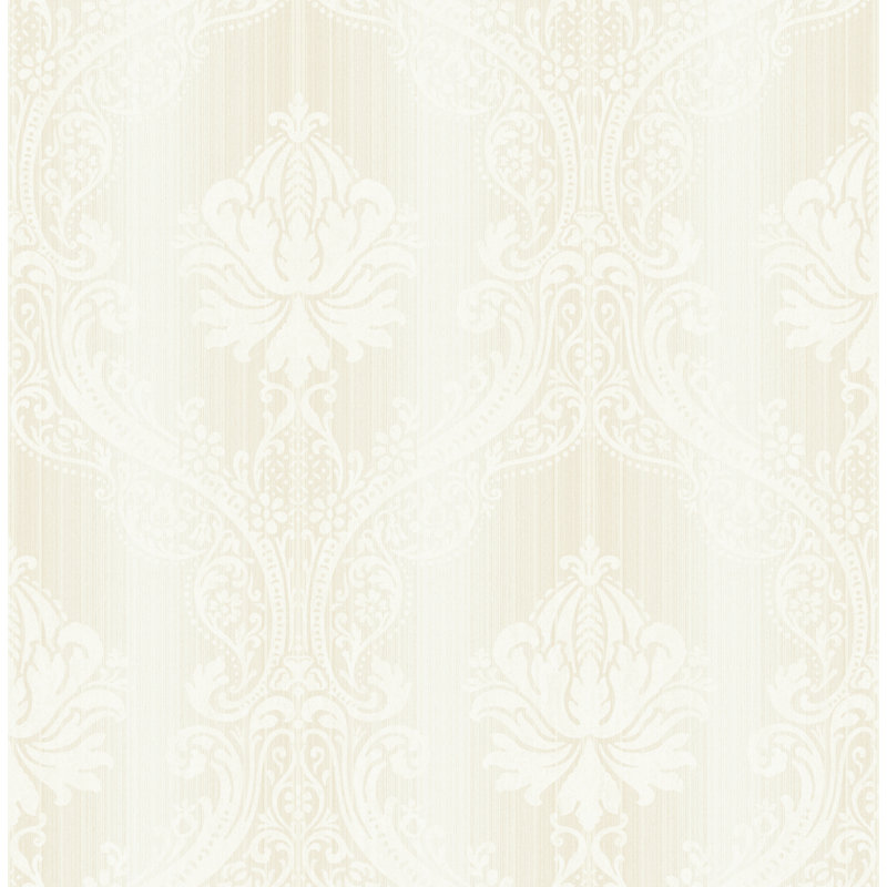 Seabrook Designs Forest Green Nadine Floral Damask Unpasted Wallpaper, Ivory