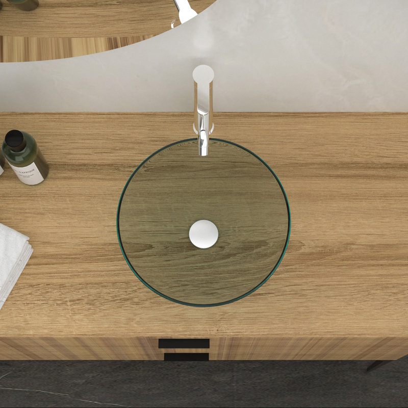 Lavabo de salle de bain vasque en verre trempé pour salle de bain avec robinet chromé et drain escamotable, transparent (n'inclut que le lavabo de salle de bain)