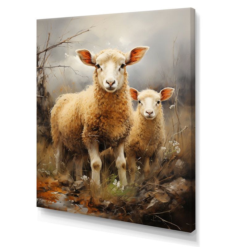" Beige Sheep Rustic Ruminations II ", Wrapped Canvas, 32" H x 16" W x 1" D