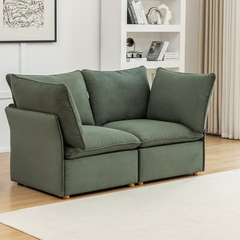 Hepworth 4 - Piece Corduroy Sectional Sofa With Two Ottomans, Green Corduroy