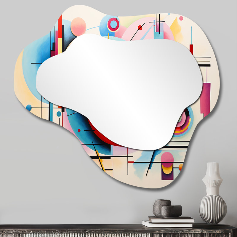 Blue and pink Abstract Geometric Vision 3 - Geometric Cloud Large Wall Mirror, Blue Asymmetrical Decorative Mirror, Printed Metal Art