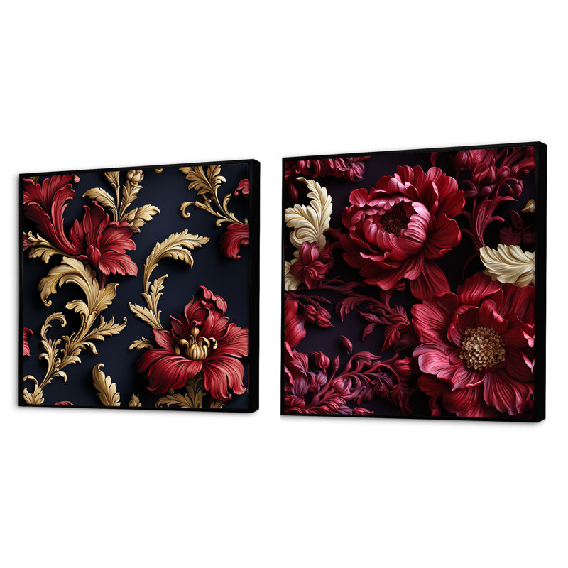 Cagney - Ensemble de 2 pivoines carrées, Cadre flottant noir, H 16 po x l 33 po