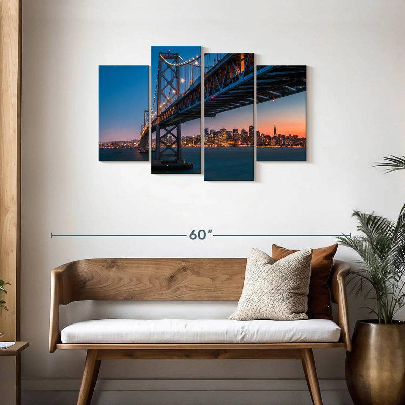 Lilie, coucher de soleil sur le pont de la baie de San Francisco, H 27 po x l 43 po