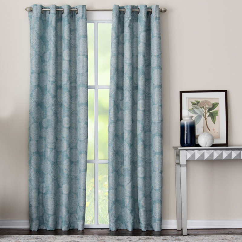 Hermbusche 100% Polyester Room Darkening Circle Print Curtain Panel with Grommet Top, 50" W x 84" L, Teal