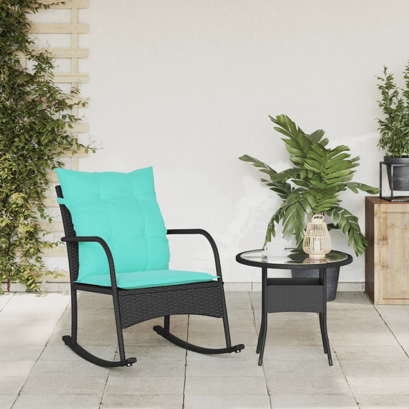 Chaise berçante de patio avec coussins Winston Porter, Turquoise, Noir, noir, noir, noir