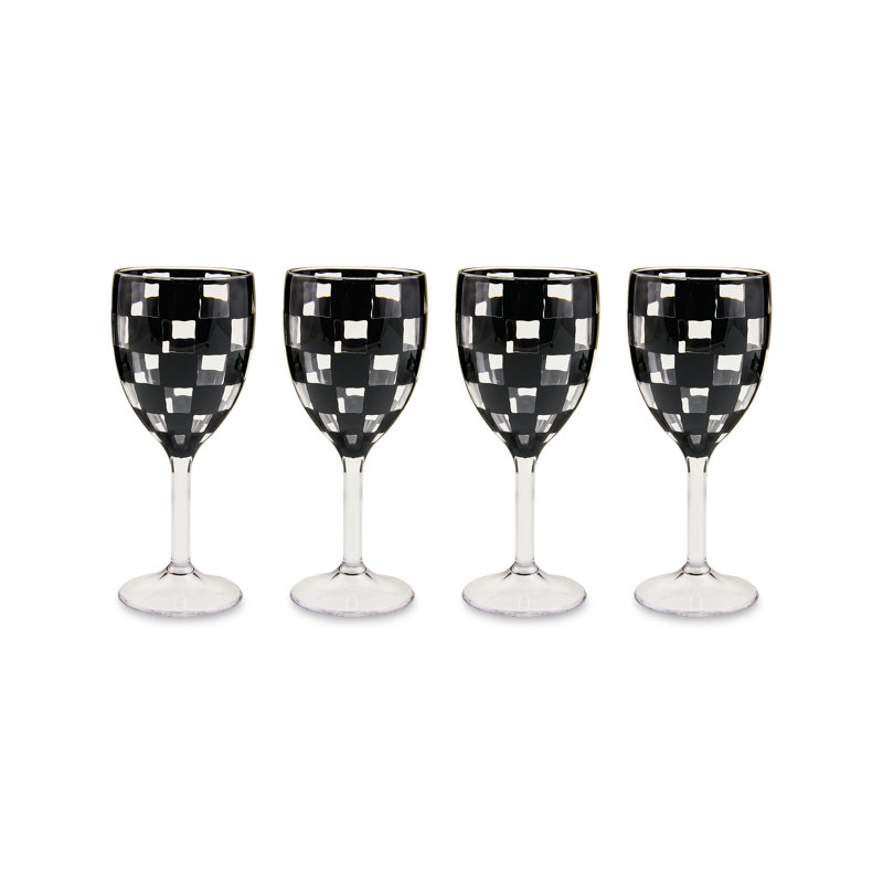 Black Check Acrylic Wine Goblets, Black/Clear