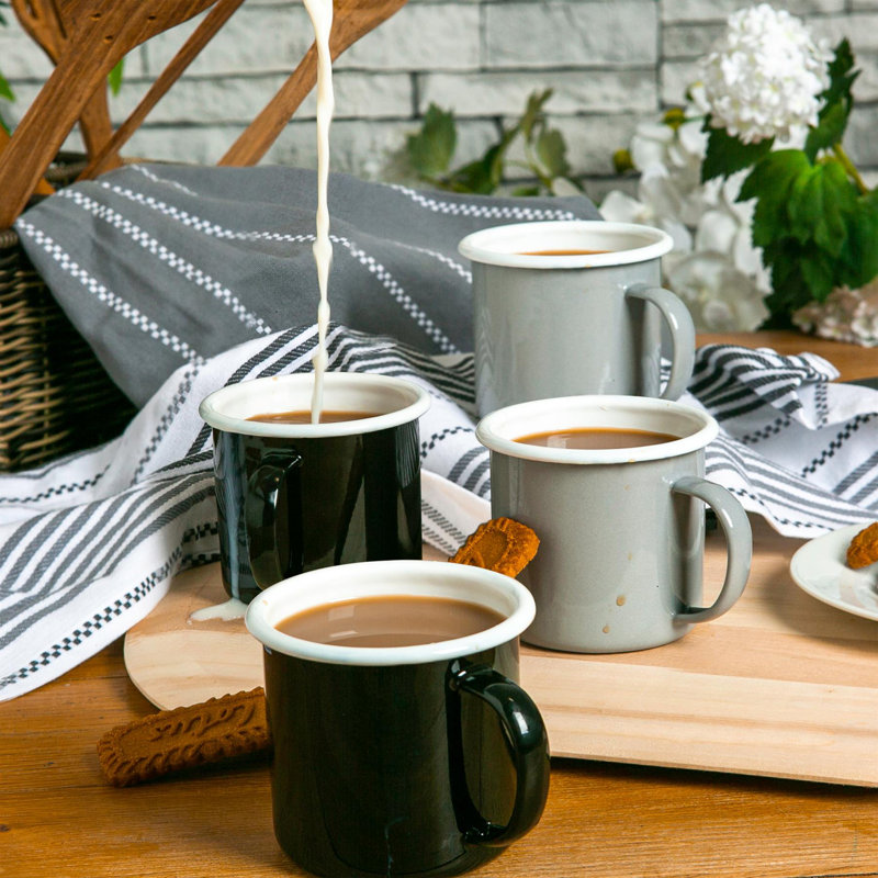 Argon Tableware - Coloured Enamel Mugs - 375ml, Black, 6