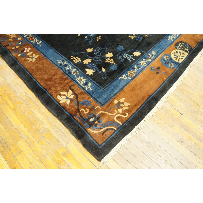 Soft Wool Pile Antique Blue Field Brown Border Chinese Peking Rug