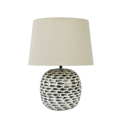 Benino Coastal Capiz and Rayon from Bamboo Table Lamp with Fish Design