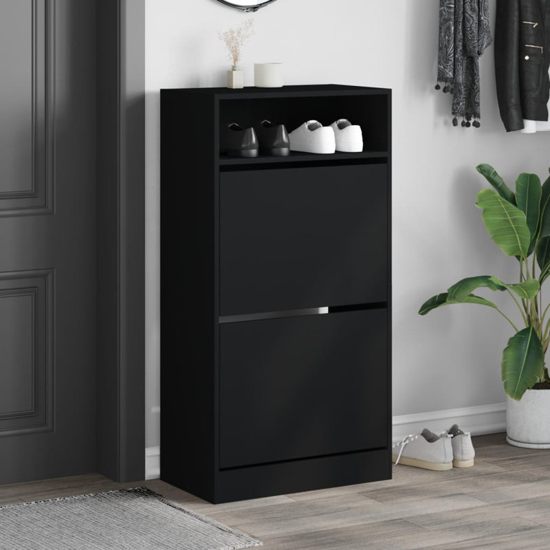 6 Pair Shoe Storage Cabinet, Black