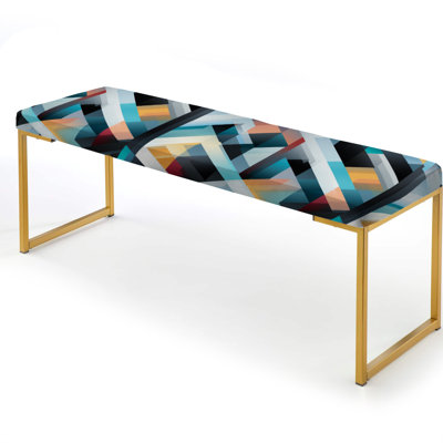 Monochrome Reflections - Geometric Upholstered Gold Bench