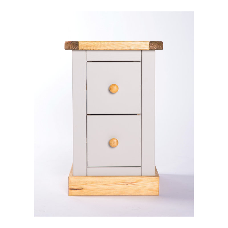 35 cm W Bedside Table, Waxed/Light Grey, Wood Knob