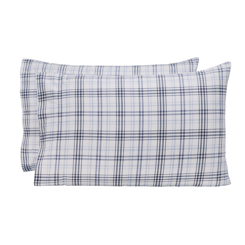 Taies d'oreiller style campagnard classique en flanelle de coton écossais, Bleu, Taies d'oreiller très grandes