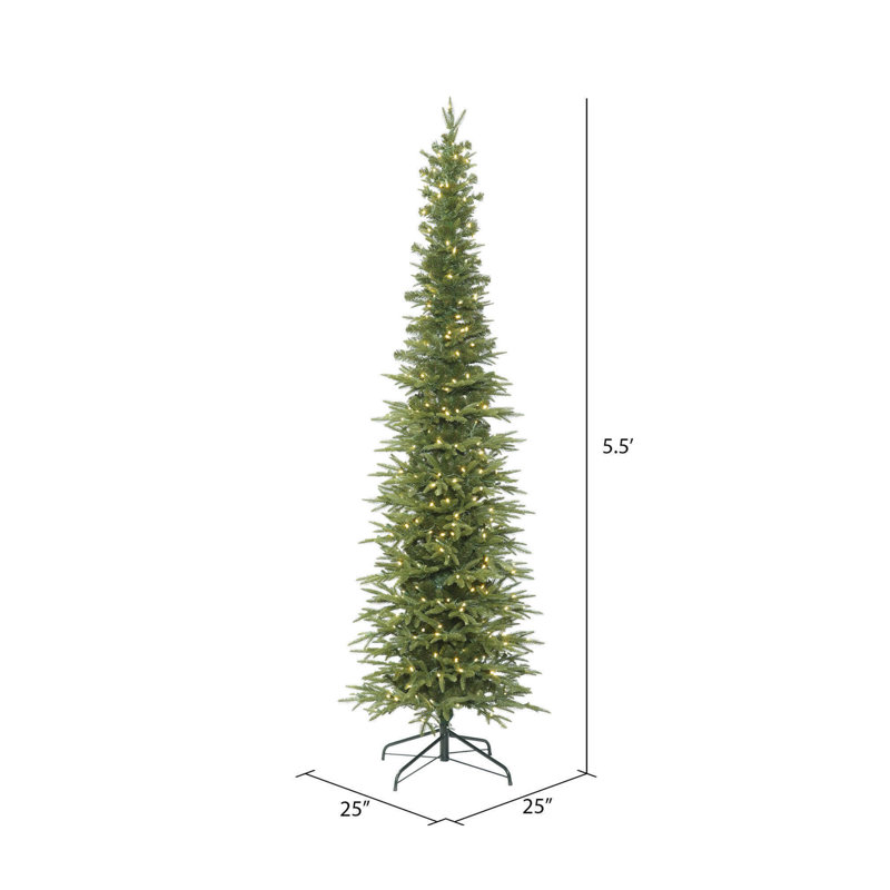 Bixley Pencil 5.5' Green Fir Artificial Christmas Tree with 250 LED Clear/White Lights with Stand, 5.5'