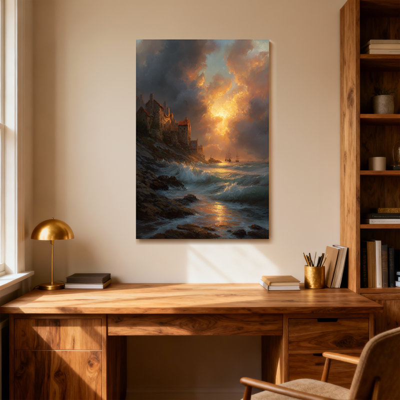 Paysage et nature Coucher de soleil Castle Coast Waves Sky Rocks Light Sea, H 48 po x l 32 po
