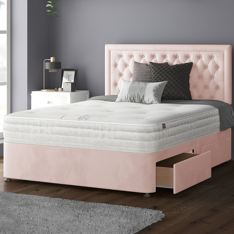 Urbank Divan Bed Base, Pink, Double (4'6), 2 Foot-end Drawers