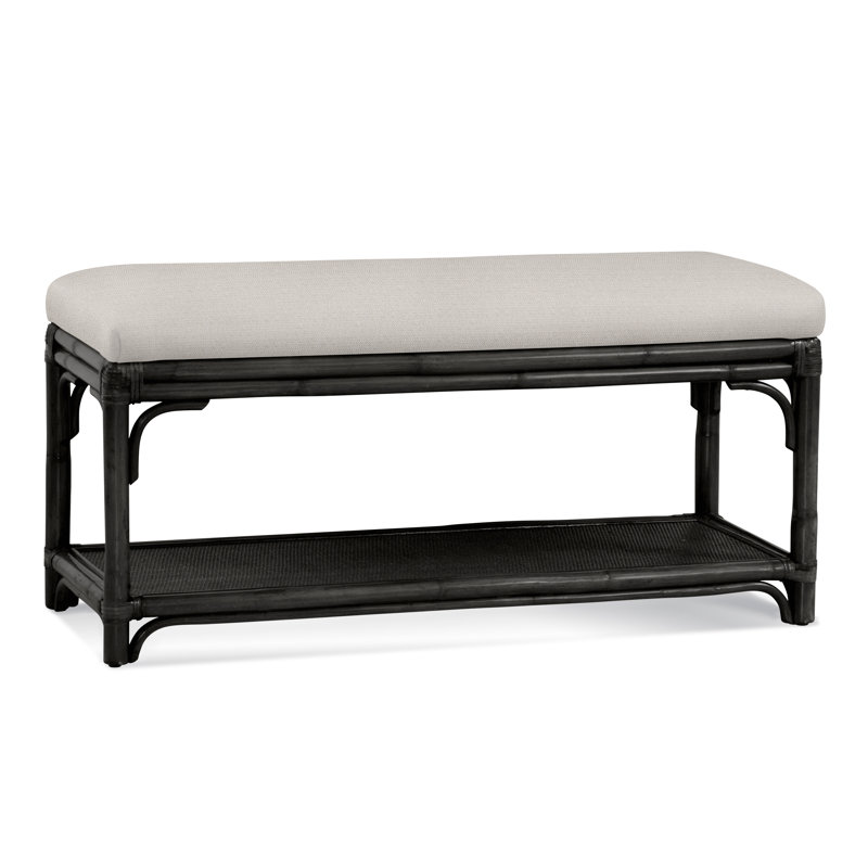 Summer Retreat Wicker Shelf Storage Bench, Celery, White Textured Performance; 0865-91