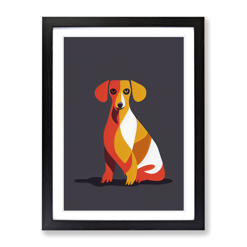 Hightsville Dachshund Minimalism - Picture Frame Print, Black, 64cm H x 46cm W x 2cm D