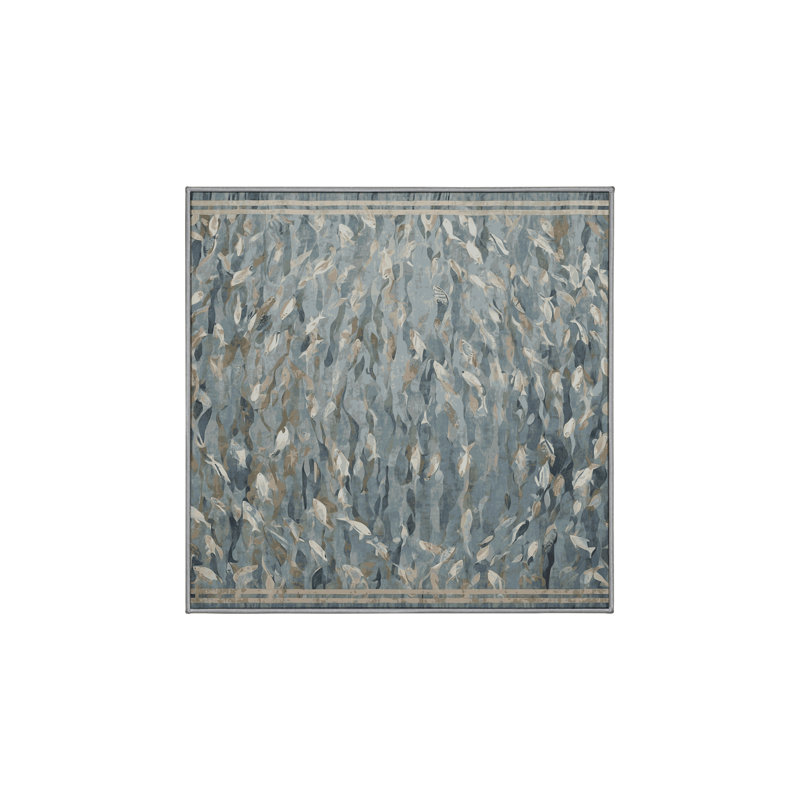 Machine Washable Gray Area Rug, Square 3'