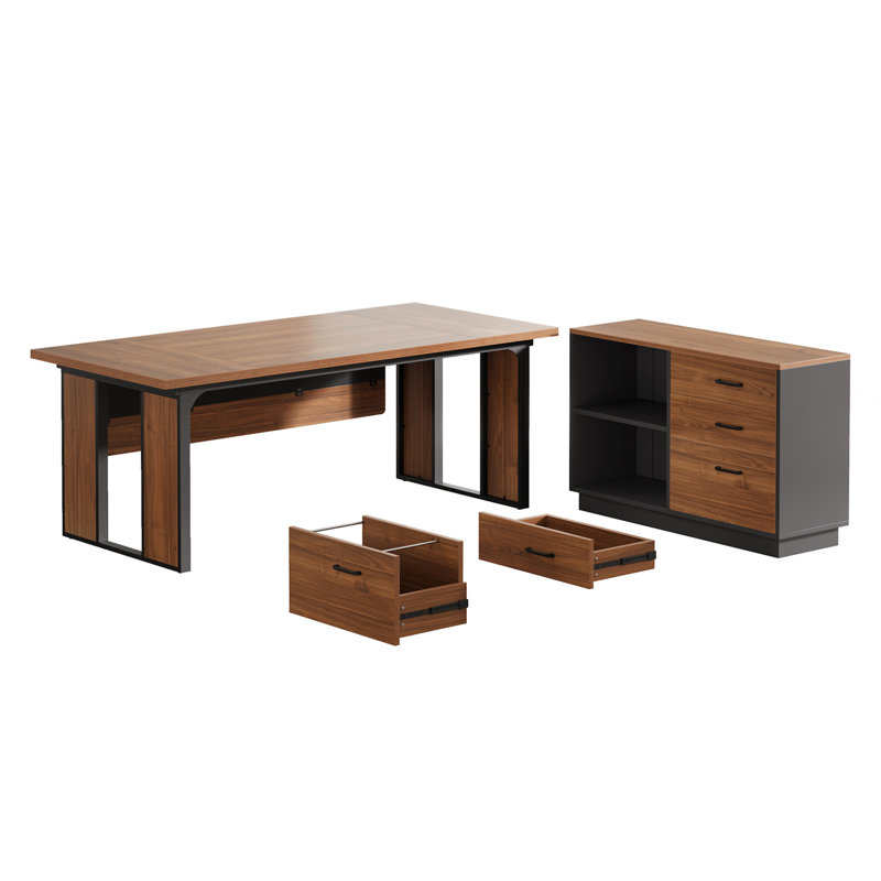 Bureau de direction en L de 63 po avec classeur de 47 po (chaise non incluse)