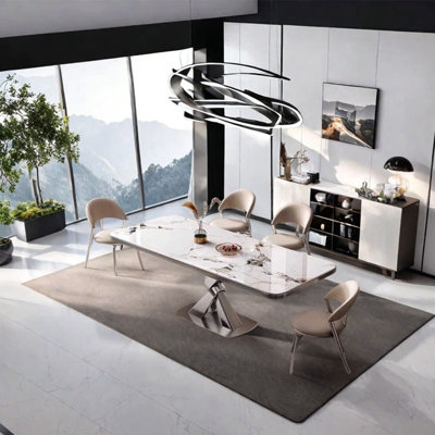 Sintered stone stainless steel dining table set