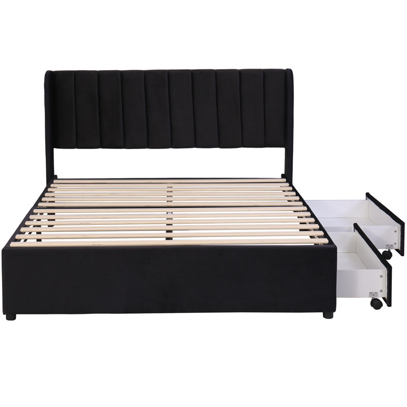 Aymon Upholstered Storage Bed, European Kingsize (160 x 200cm), Black