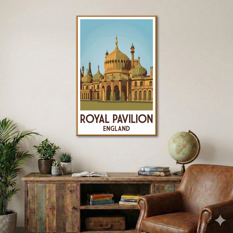 Royal Pavilion, Brighton, England - Romantic Regency Travel Poster of Iconic Domes. Giclee Print on Wrapped Canvas. Wall Art, Home Decor - Iconic Buildings & Architecture, England 1 Piece Wrapped Canvas Wall Art