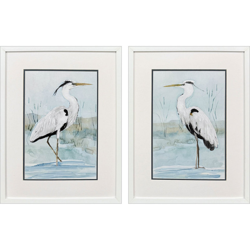 Heron on Blue Framed Art