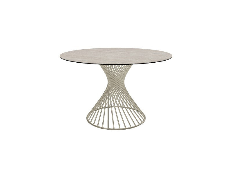 Vortex Fixed Tables, White Travertino, Matt Pearl Beige