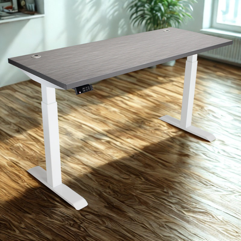 Skyscraper Electric Height Adjustable Standing Desk, Dual Motor and Digital Control with Memory, 60x30, Charcoal Strand Top with White Frame