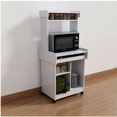 Microwave Cart Coffee Station Computer Cart on locking castors hutch gliding shelf White color