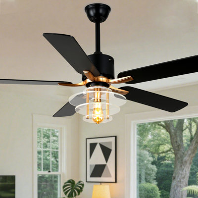52" Modern Large Ceiling Fan with Light Kit and Remote 6-speed Reversible Motor with Glass Shade