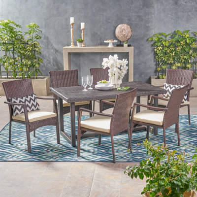 Anjelah 6 - Person Wicker Patio Dining Set with Rectangular Table