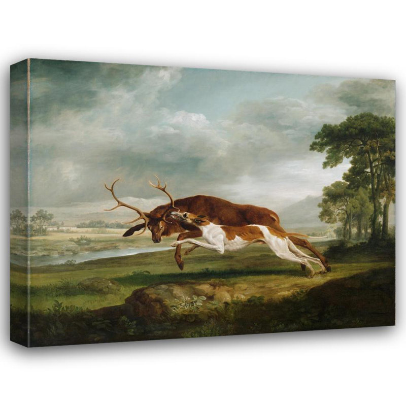 «Hound Coursing a Stag» par George Stubbs - Art mural sur toile tendue avec châssis, H 14 po x l 18 po