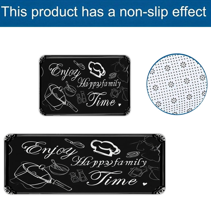 Black Chalkboard Kitchen Utensil Print 2 Pack Kitchen Rugs, Kitchen Family Space