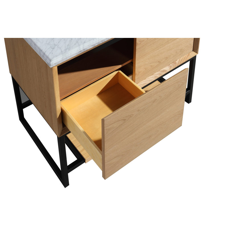 Ensemble de meuble-lavabo simple 36 po Riey, Chêne blanc californien, Marbre grain de bois noir