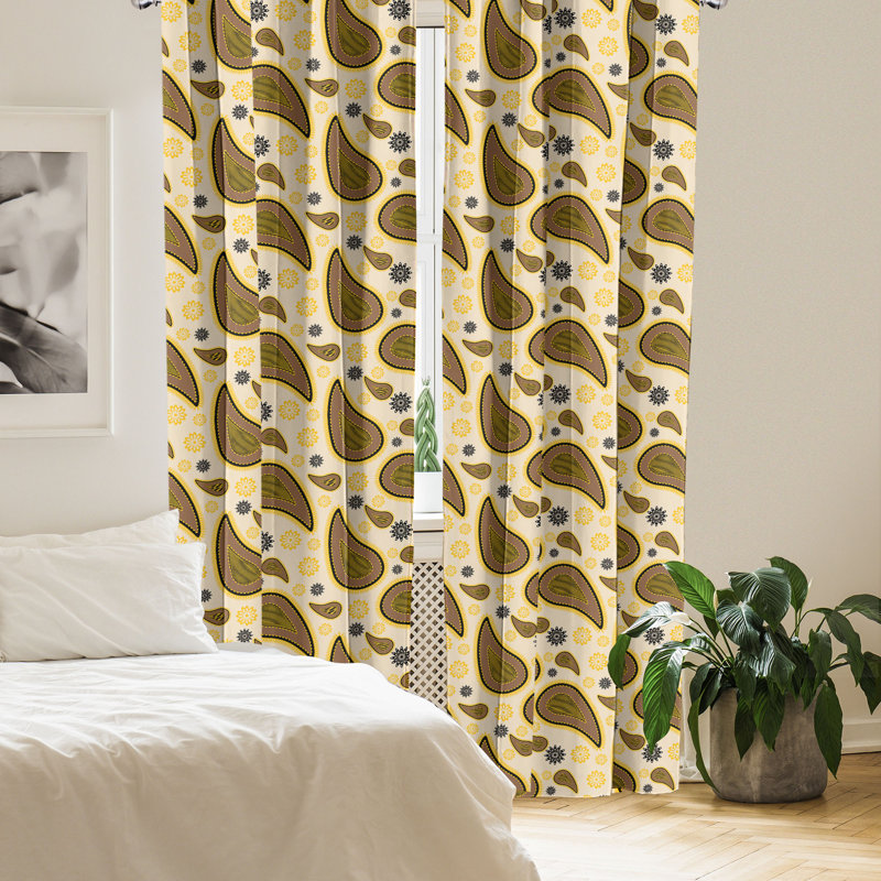 Rideaux 4 panneaux Bungalow Rose Paisley, motif rétro oriental, beige caramel, L 56 po x L 84 po