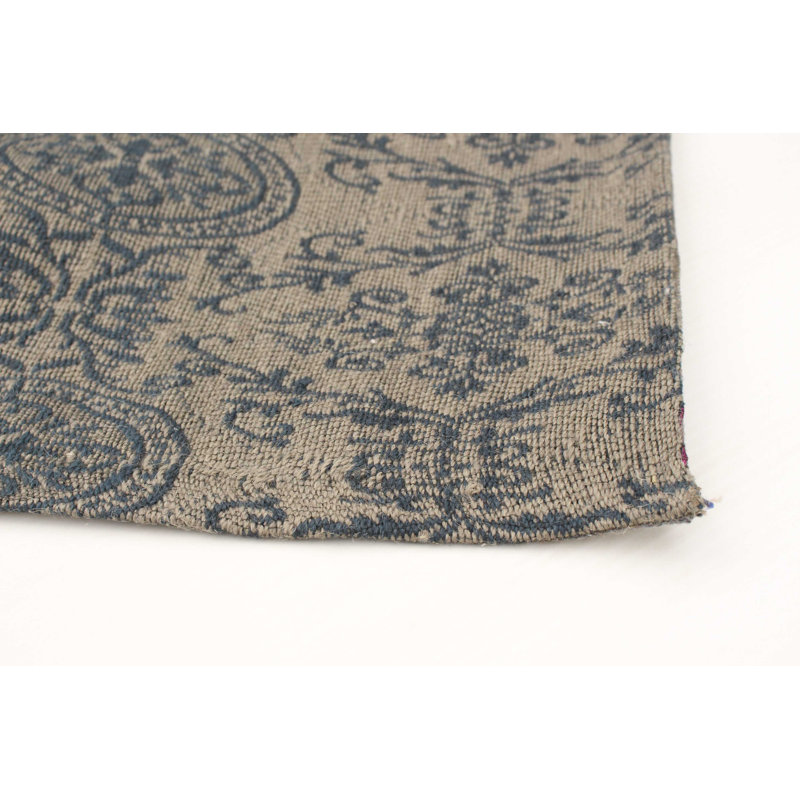 Tapis gris noué la à la main damassé Reynosa, Rectangle 4 pi 9 po x 6 pi 9 po