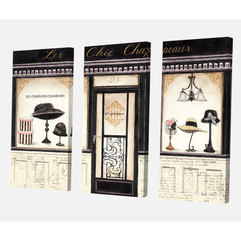 « le chic chapeaux french style », reproduction d’image multi-pièce sur toile, H 28 po x l 36 po x P 1 po