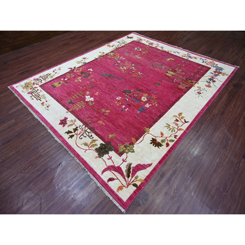 Tapis oriental rose en laine noué à la main 8 pi 2 po x 9 pi 9 po - MOA10221075