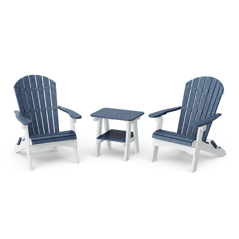 Heritage 3-Piece Folding Adirondack Set with Side Table, Patriot Blue/White