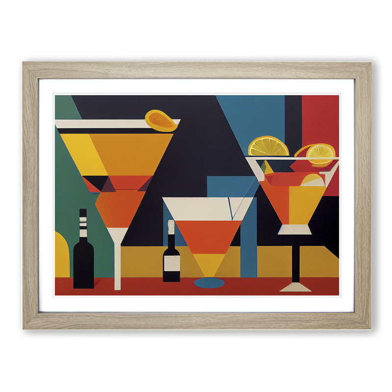 Retro Cocktail Vol.5 - Single Picture Frame Painting, 34cm H x 46cm W x 2cm D, Oak Framed